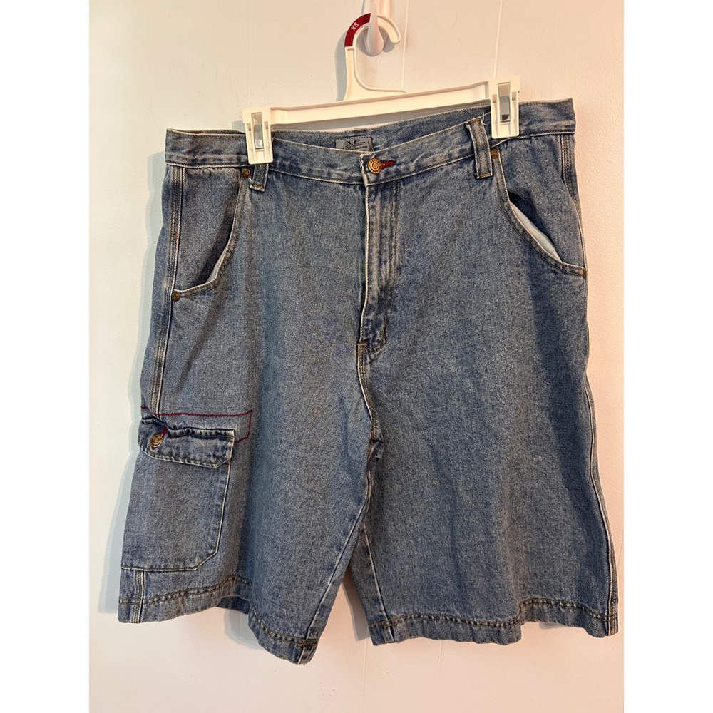 Vintage New York Urban Wear Denim Cargo Shorts Mens 38 Blue Baggy Y2K Skater